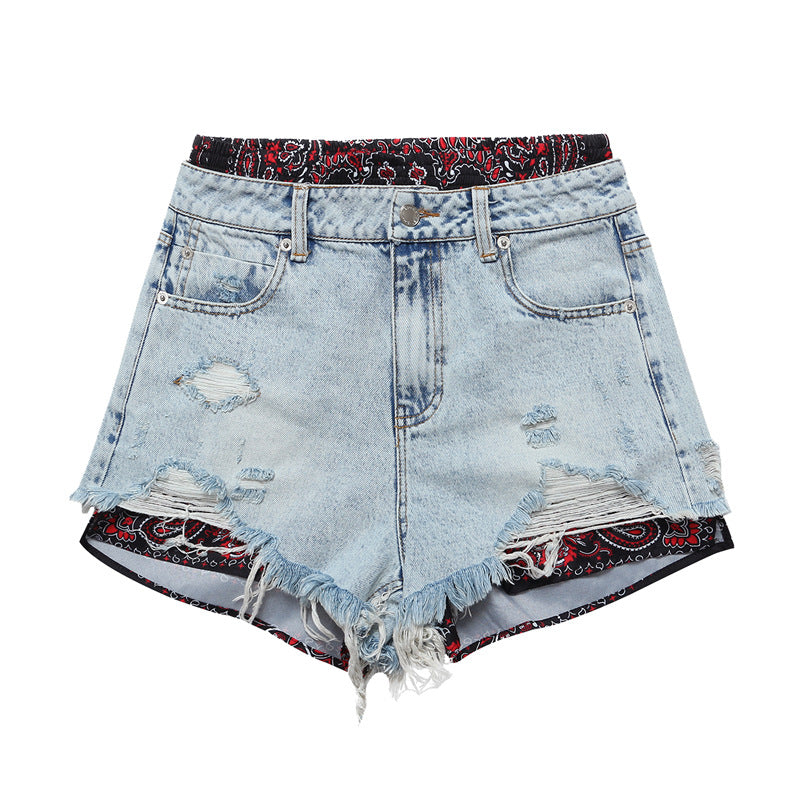 Sonya Floral Stitching Denim Shorts