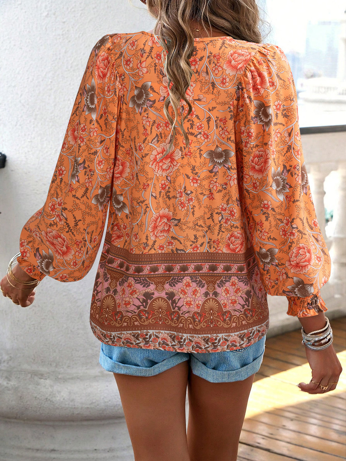 Anna Printed V Neck Top