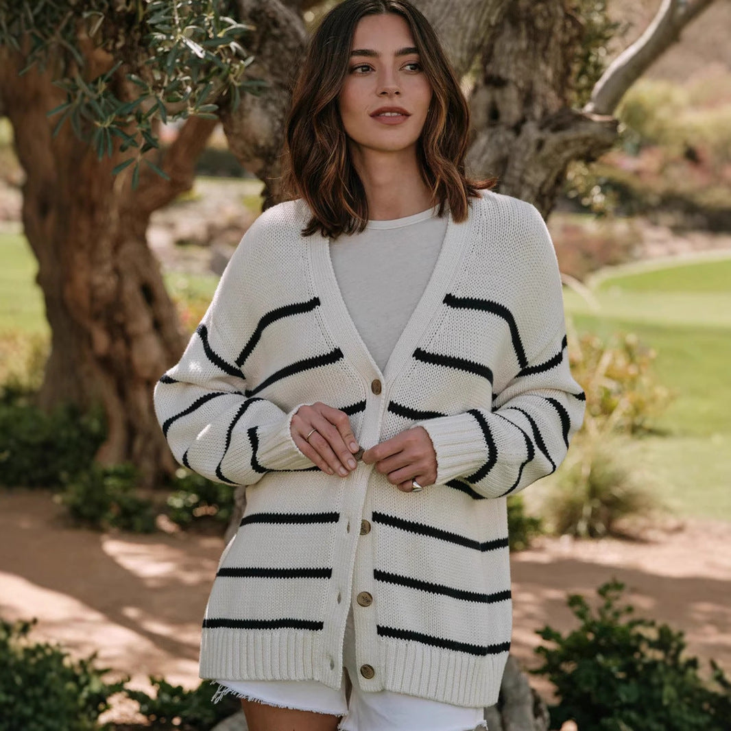 ELC Rachel Striped V Neck Cardigan Sweater