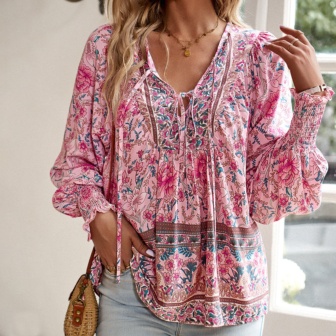 Anna Printed V Neck Top