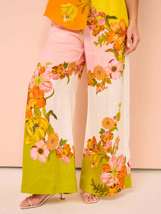 Amanda Printed Cotton Linen Two-Piece Pant Suit