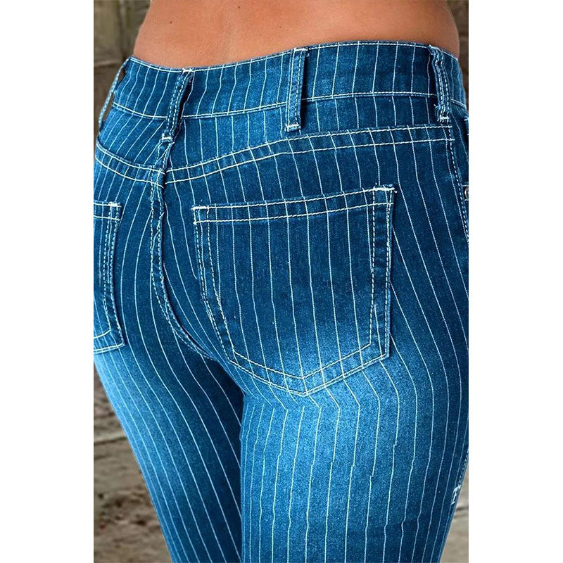 Nina Striped Bell Bottom Jeans