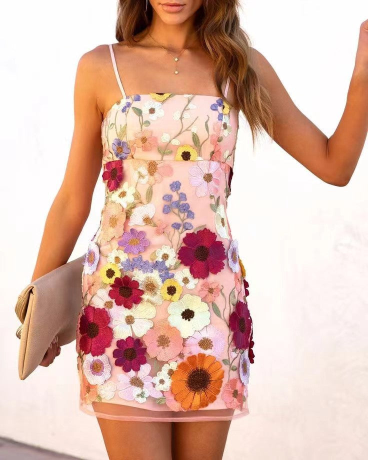 Amanda II Three Dimensional Spaghetti Strap Sheath Dress