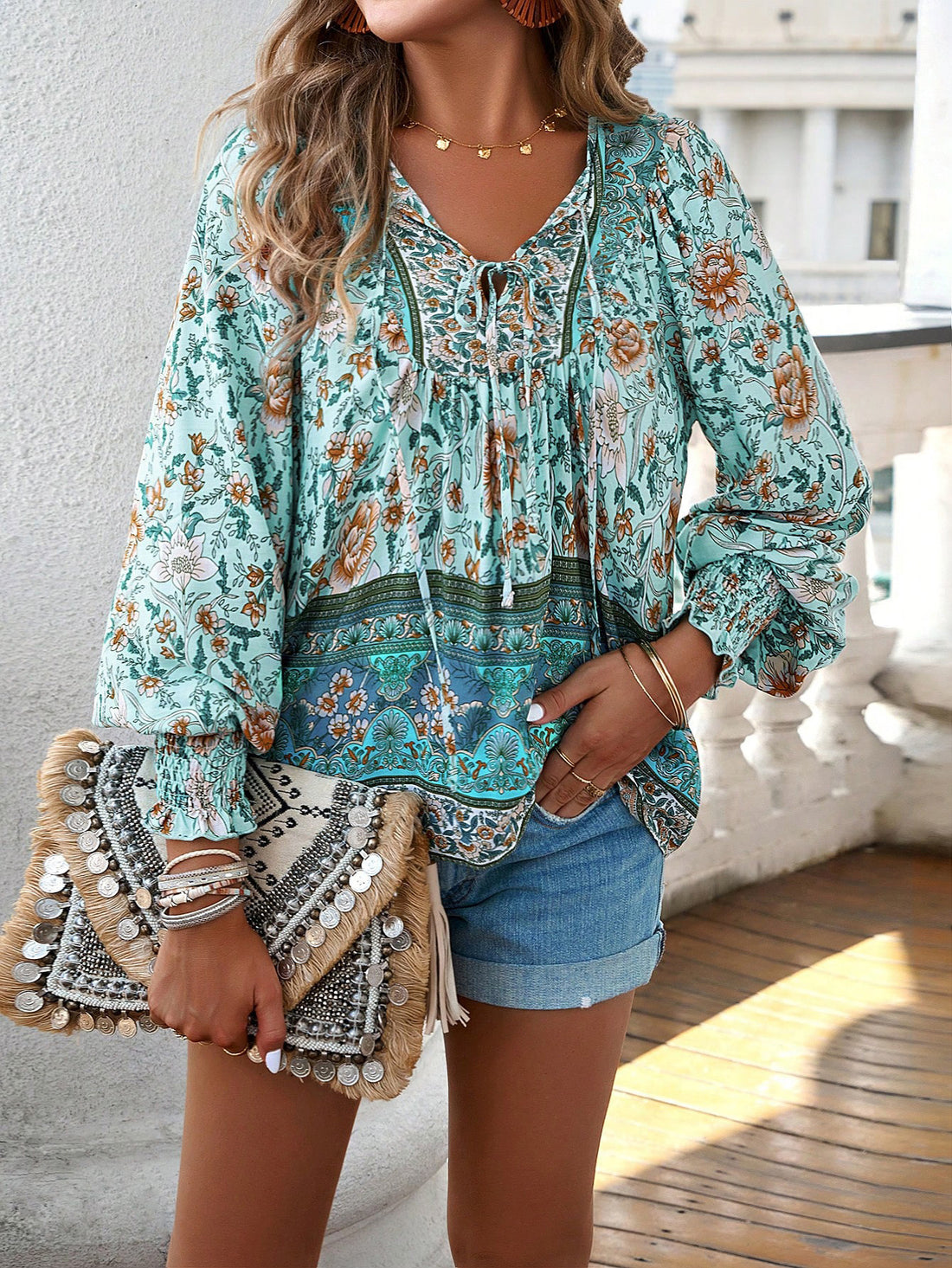 Anna Printed V Neck Top