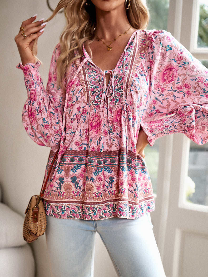 Anna Printed V Neck Top