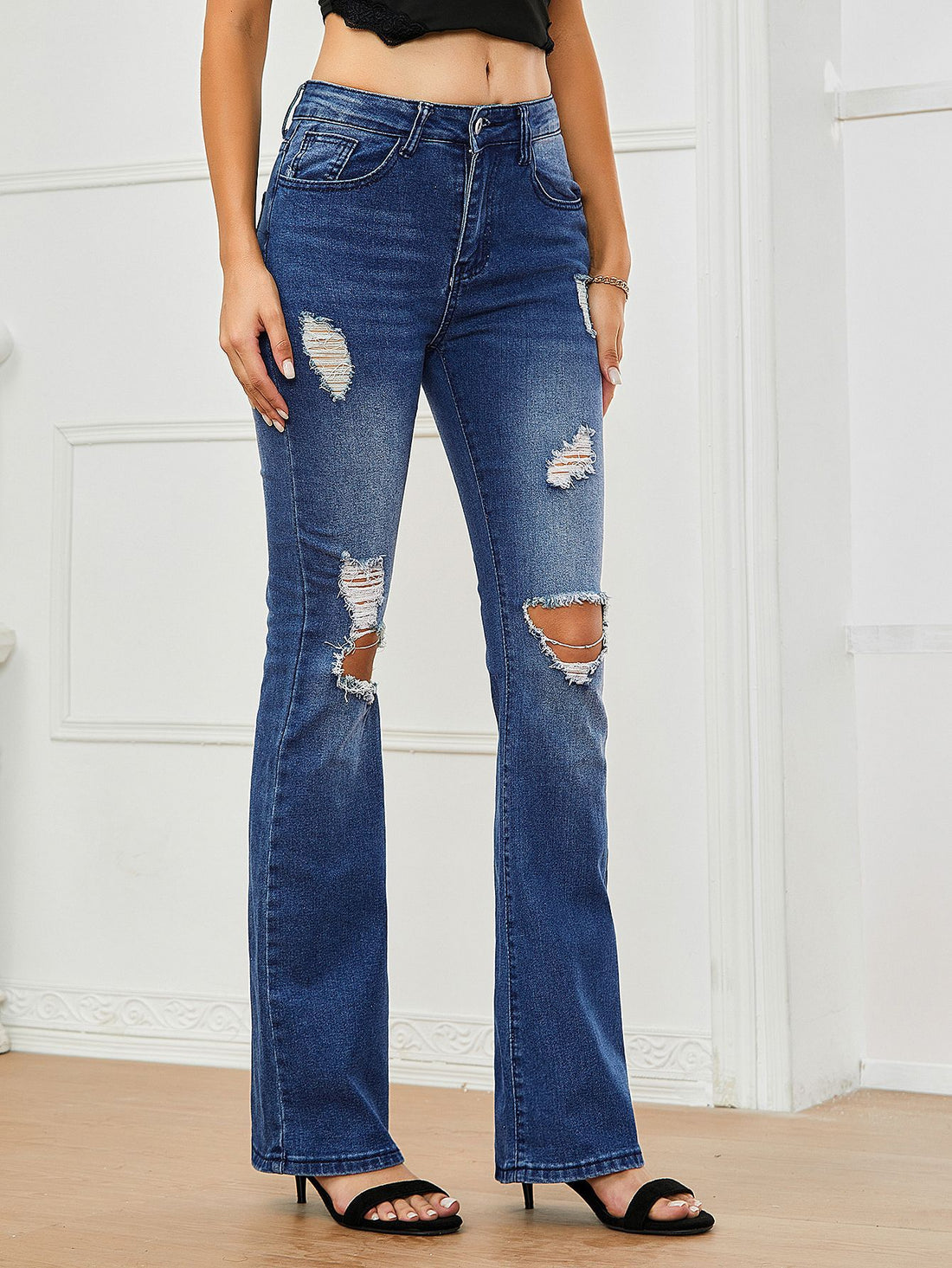 Zoe Stretch Denim Ripped Flared Jeans