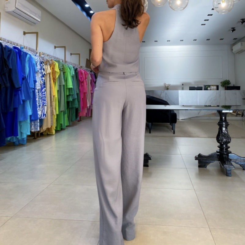 Alica Sleeveless Hollow Out Wide Leg Pants Two Piece Set