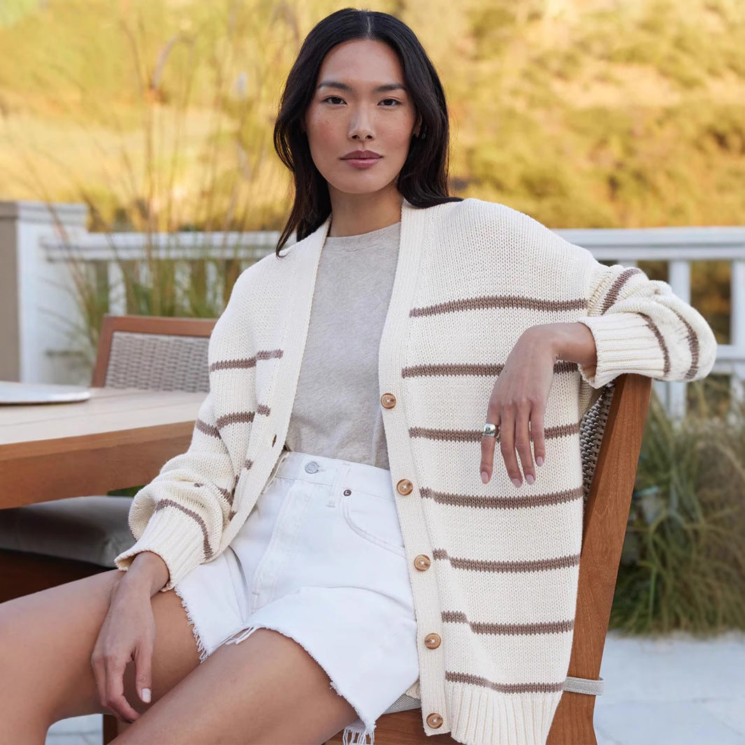 ELC Rachel Striped V Neck Cardigan Sweater