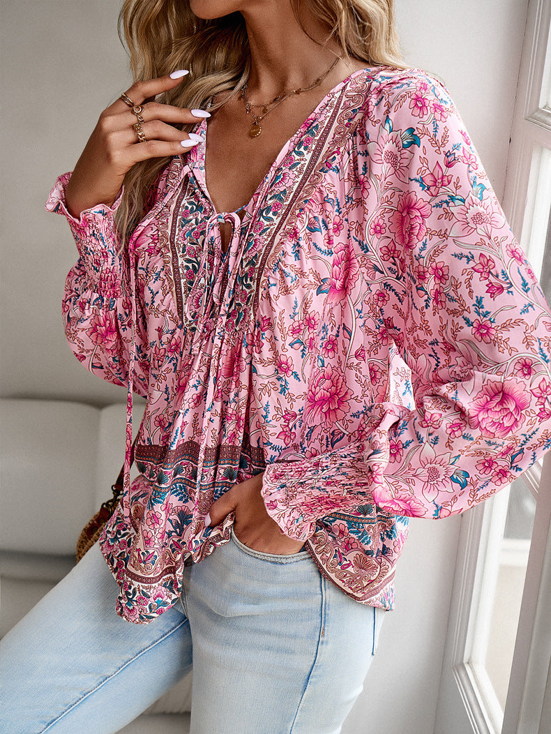 Anna Printed V Neck Top