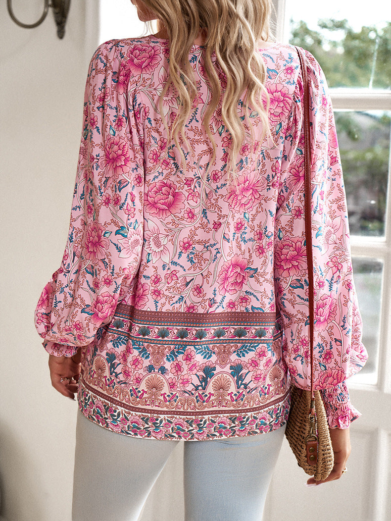 Anna Printed V Neck Top