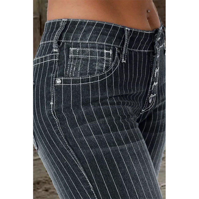 Nina Striped Bell Bottom Jeans