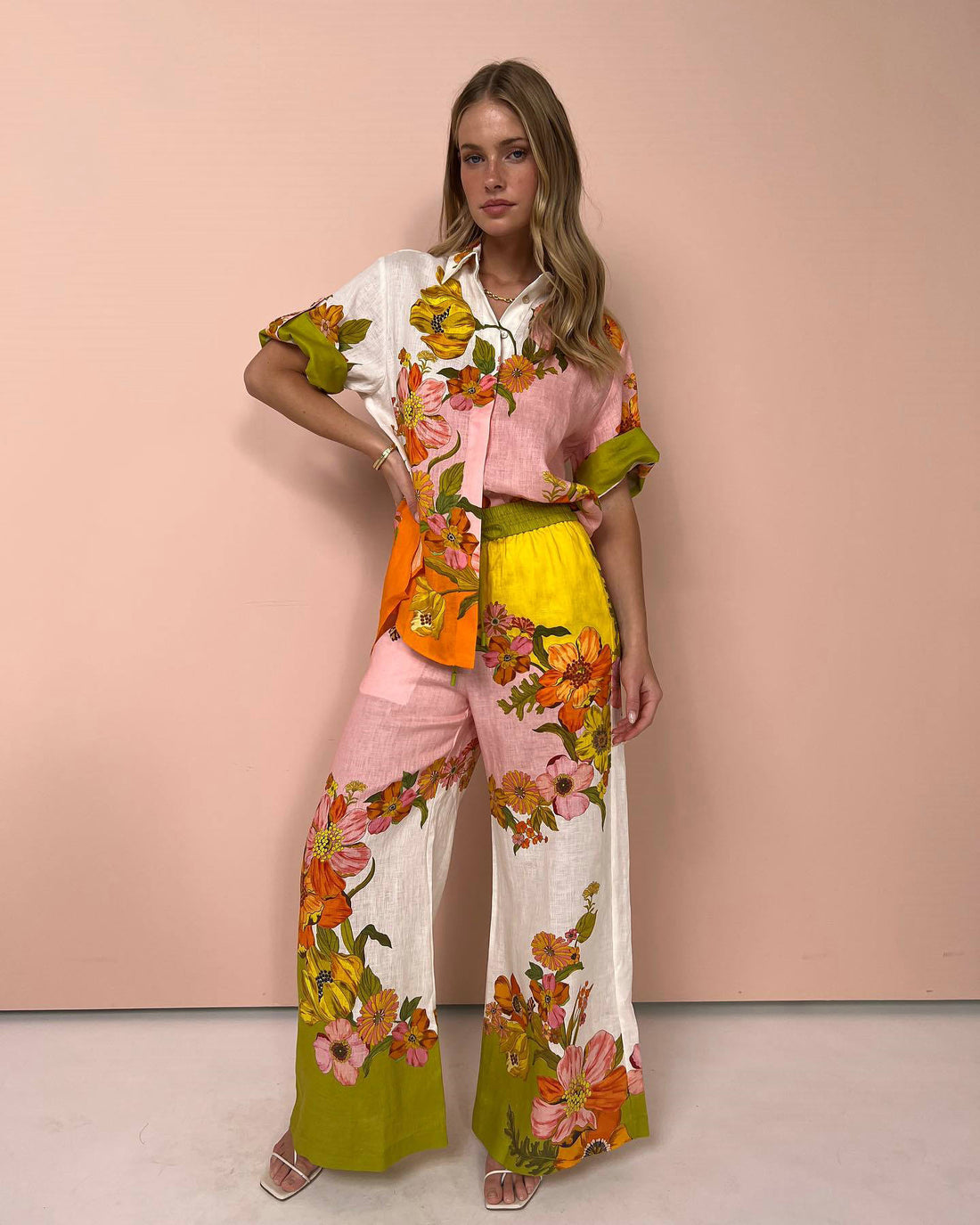 Amanda Printed Cotton Linen Two-Piece Pant Suit