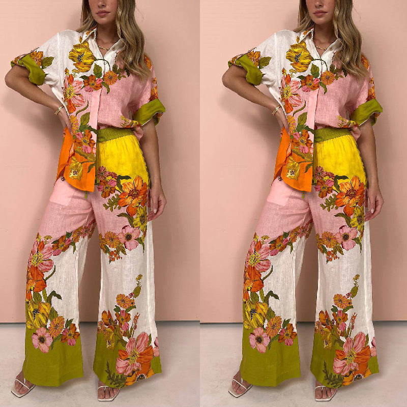 Amanda Printed Cotton Linen Two-Piece Pant Suit