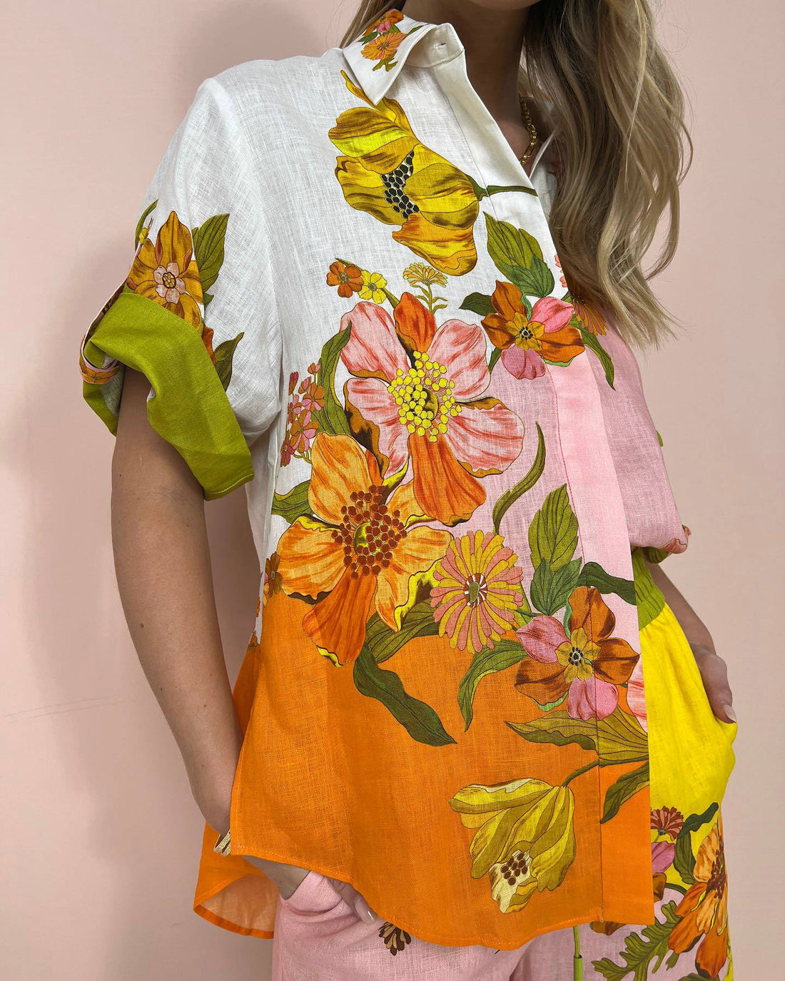 Amanda Printed Cotton Linen Two-Piece Pant Suit