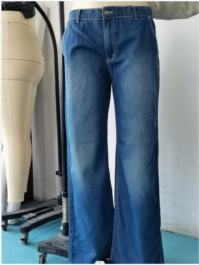 Shannon Retro Casual Straight Wide Leg Jeans