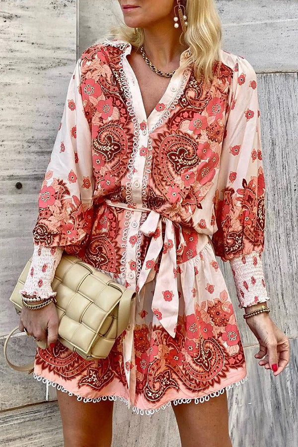 Andrea Printed Belted Shirt Dress