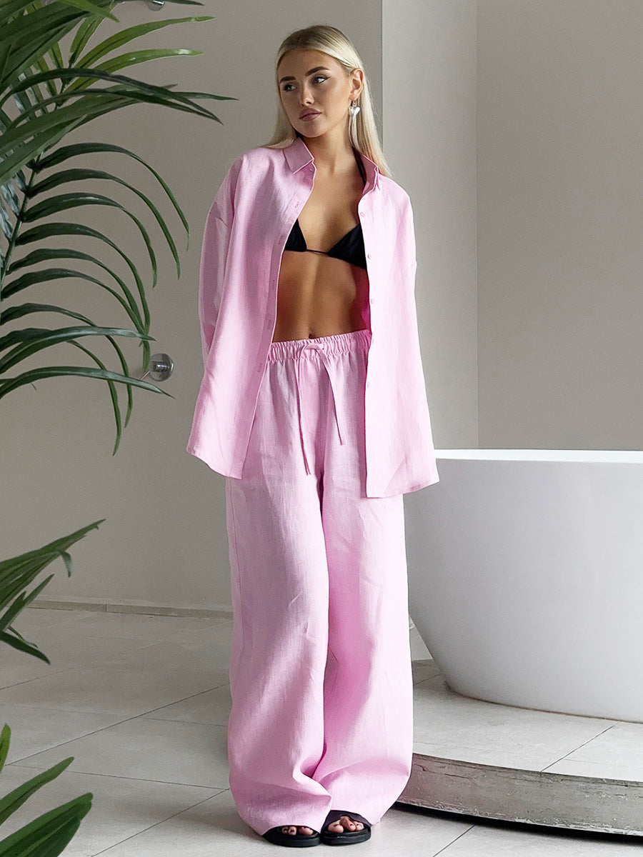 ELC Sonya Loose Cotton Two-Piece Shirt and Pant Set
