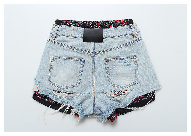 Sonya Floral Stitching Denim Shorts