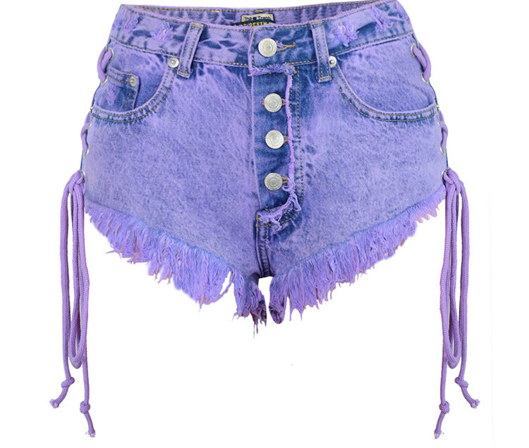 Arielle Purple Denim Button-Up Short