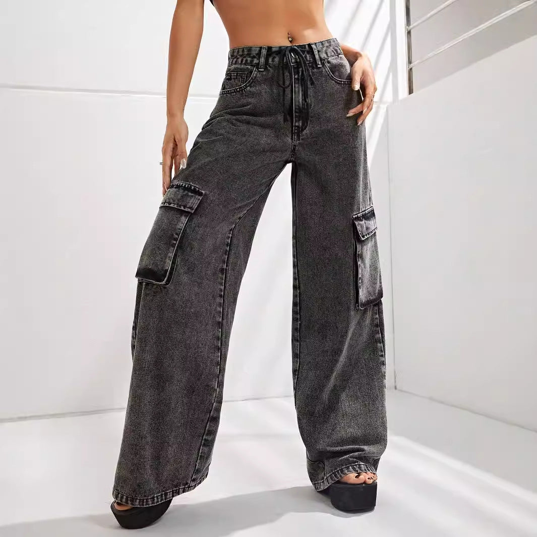 Maria High Waist Loose Cargo Denim Trousers