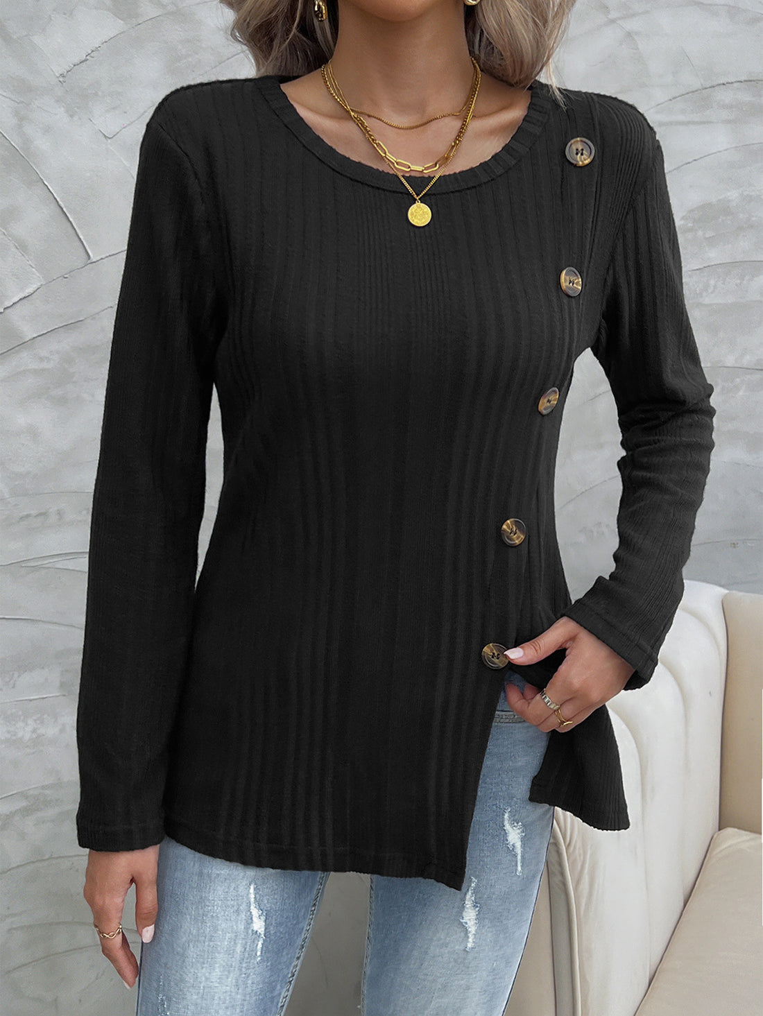 Francine Split Button Long Sleeved Top