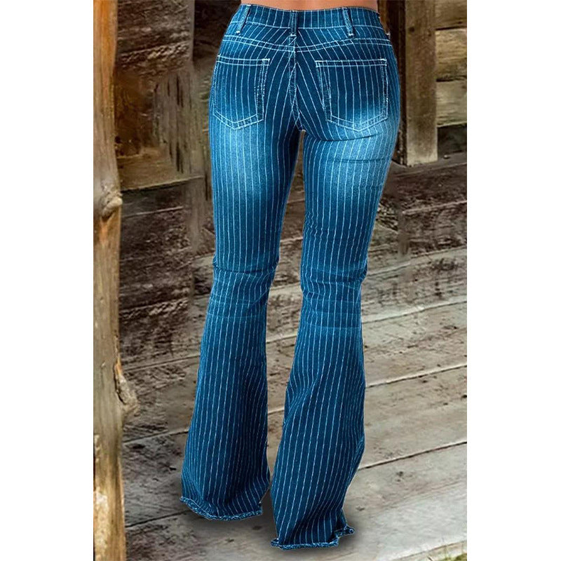Nina Striped Bell Bottom Jeans