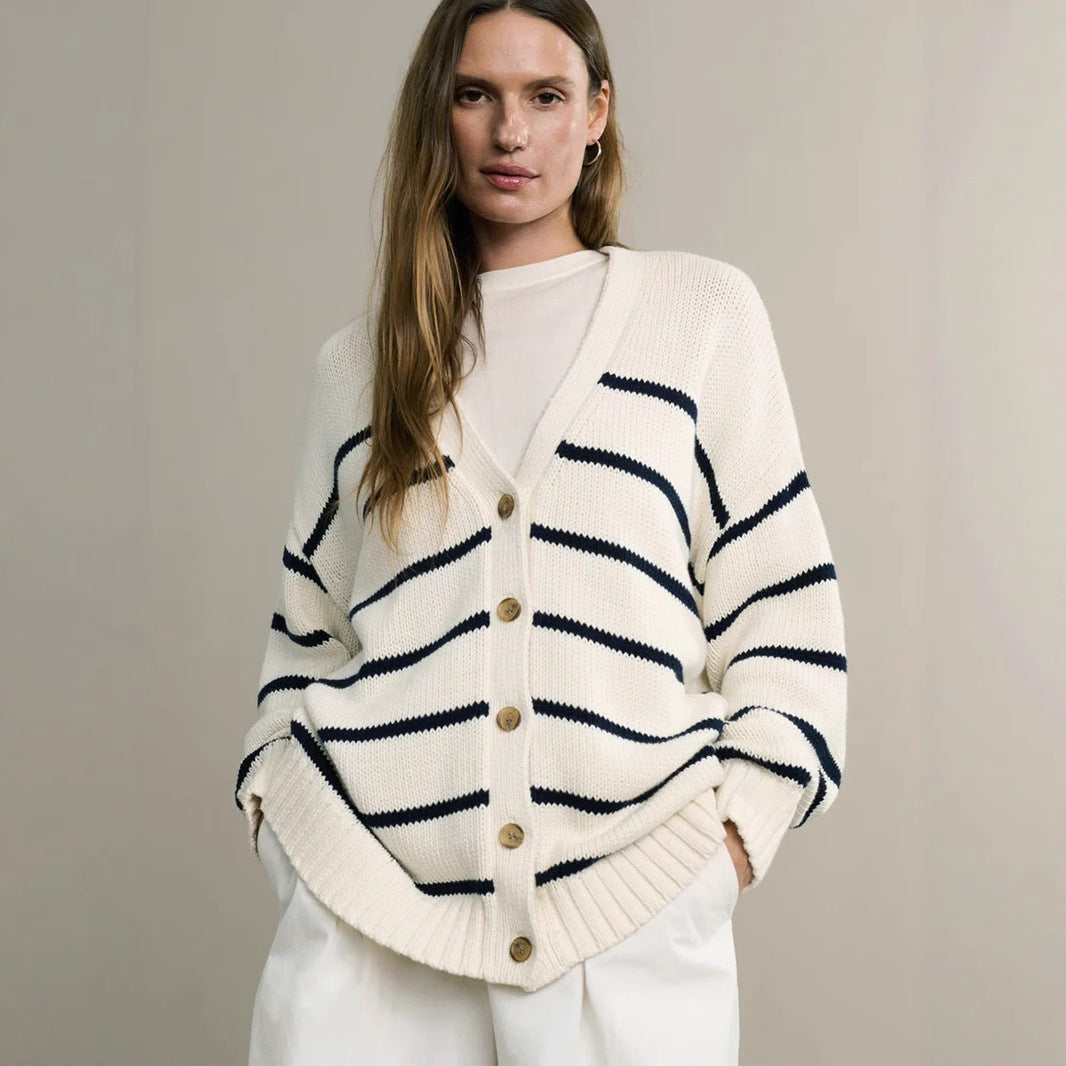 ELC Rachel Striped V Neck Cardigan Sweater