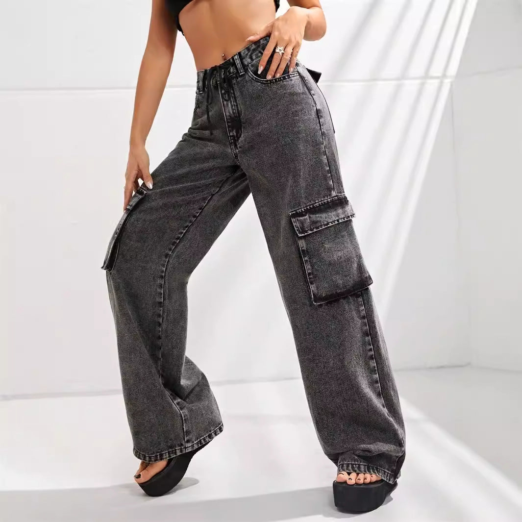 Maria High Waist Loose Cargo Denim Trousers