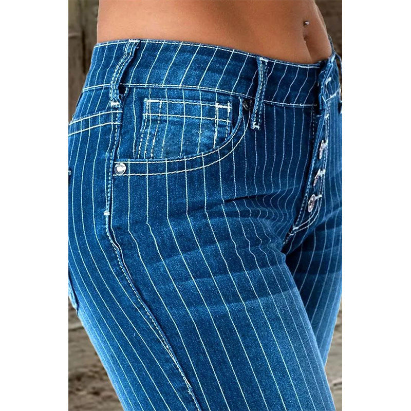 Nina Striped Bell Bottom Jeans