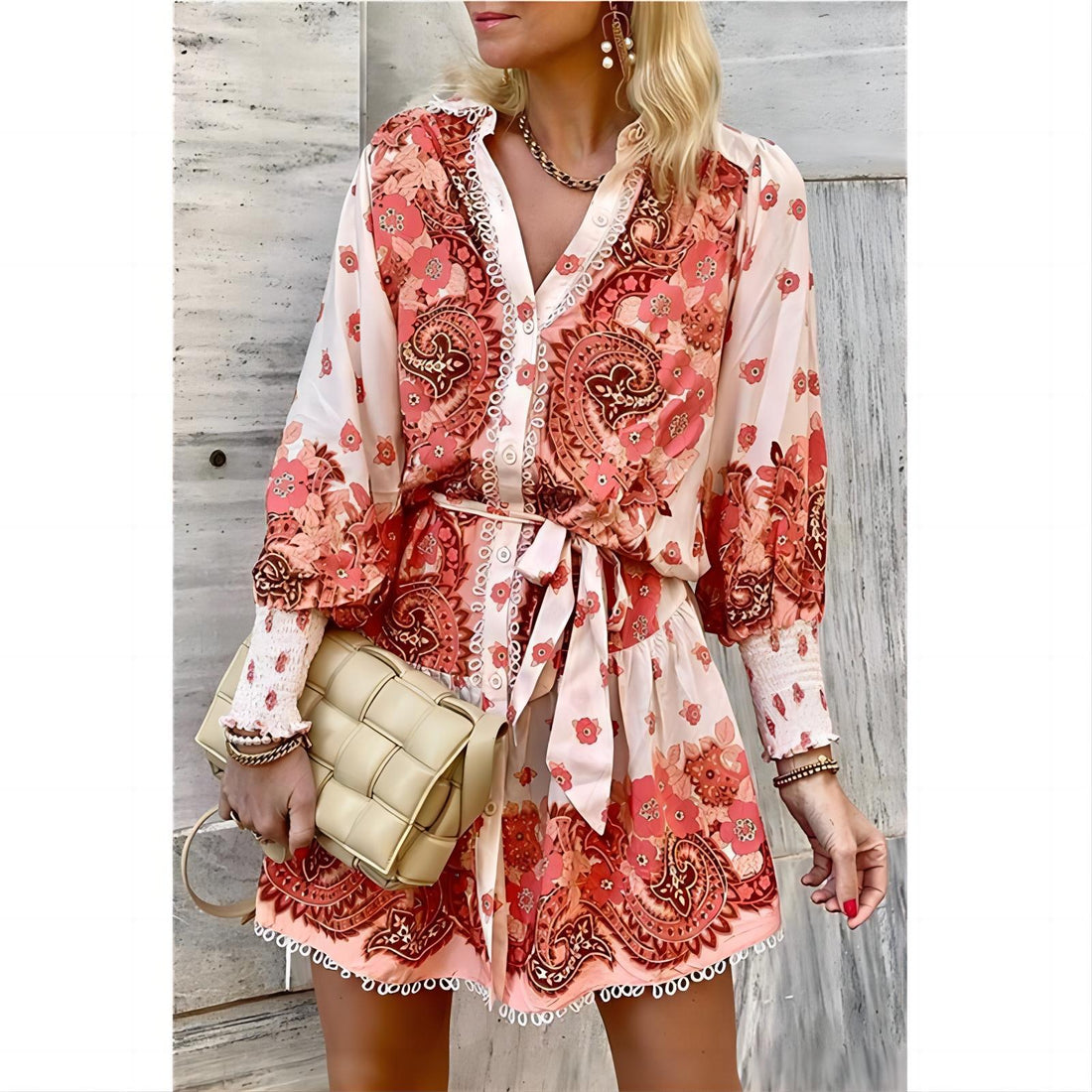 Andrea Printed Belted Shirt Dress