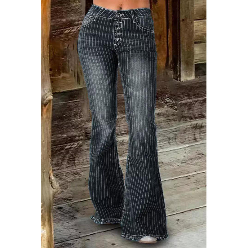 Nina Striped Bell Bottom Jeans