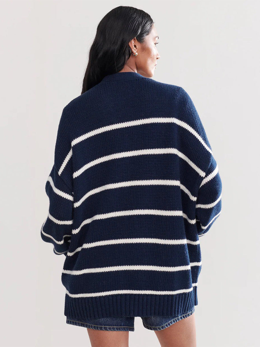 ELC Rachel Striped V Neck Cardigan Sweater