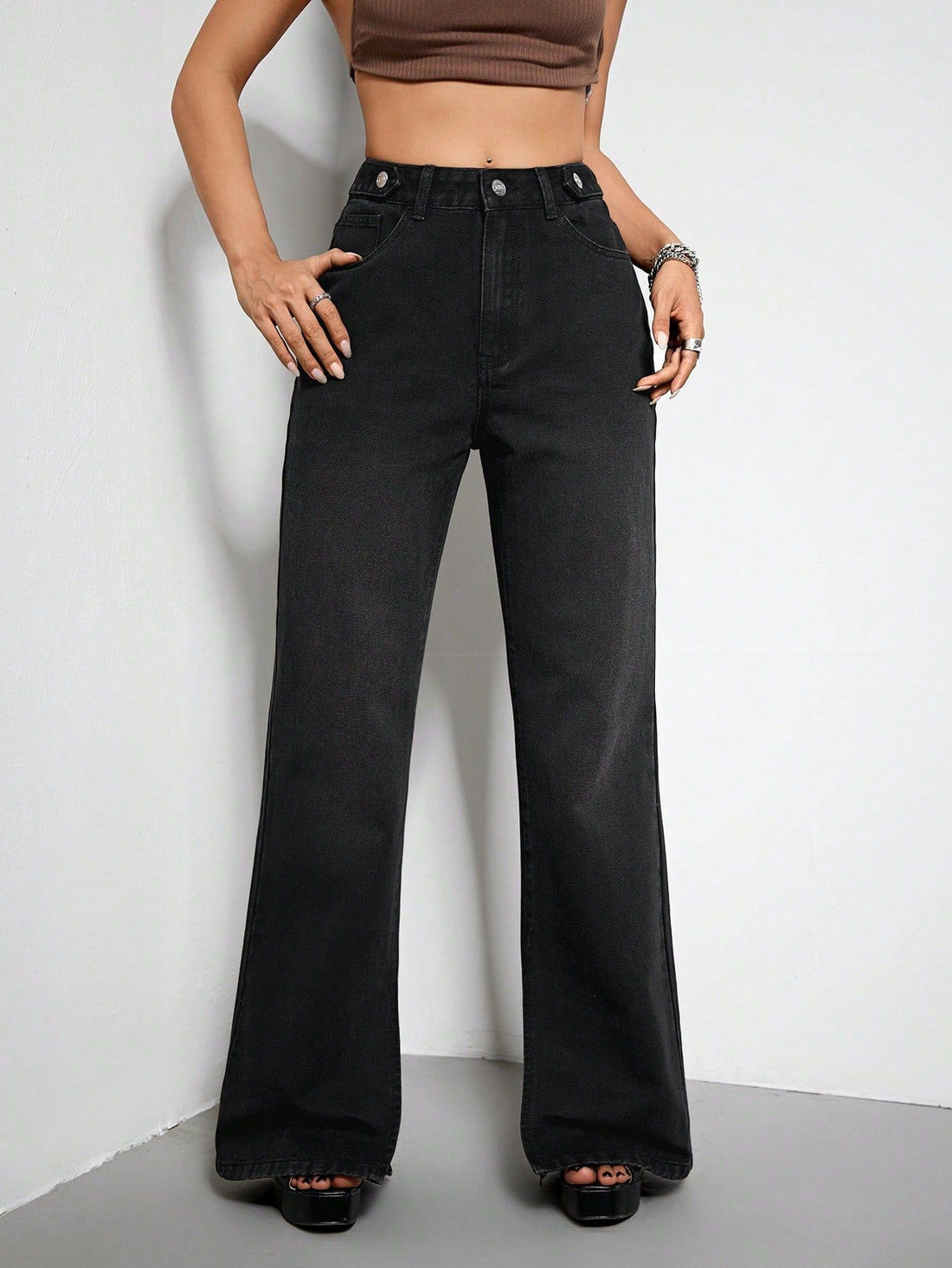 Anna Black Straight Leg Jeans