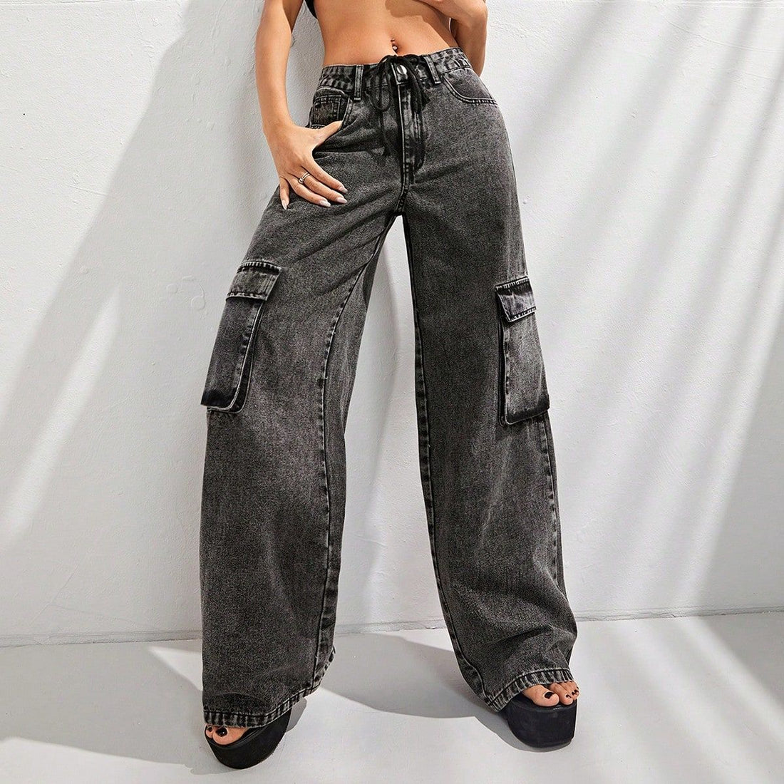 Maria High Waist Loose Cargo Denim Trousers