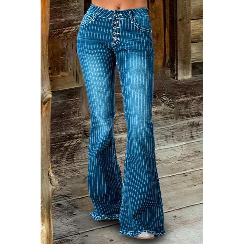 Nina Striped Bell Bottom Jeans - Main Image