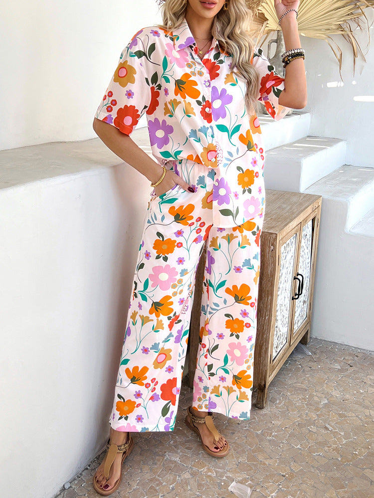Pauline Casual Short Sleeve Wide Leg Two Piece Pants Set