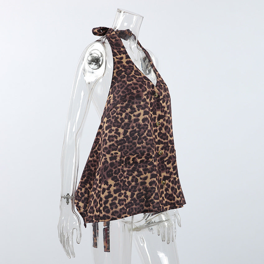 Sonny Leopard Print Halter Sleeveless Top