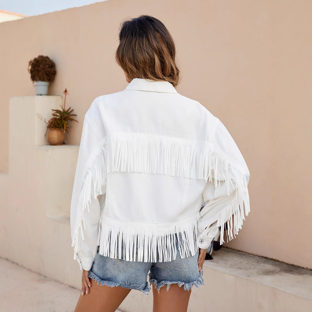 Tiana White Tassel Denim Jacket