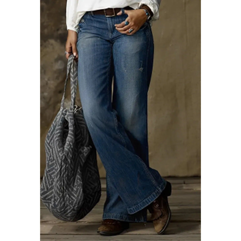 Shannon Retro Casual Straight Wide Leg Jeans