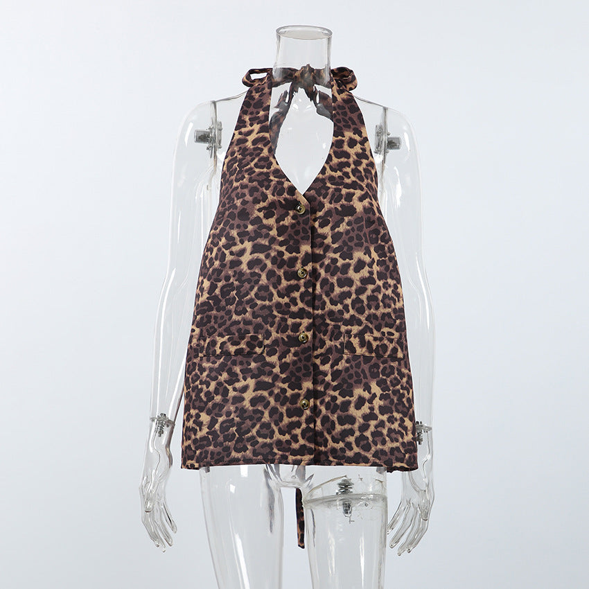 Sonny Leopard Print Halter Sleeveless Top