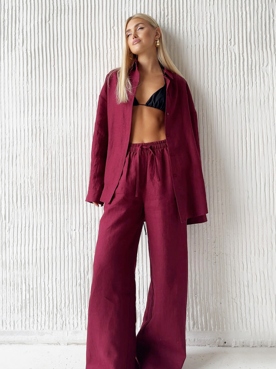 ELC Sonya Loose Cotton Two-Piece Shirt and Pant Set