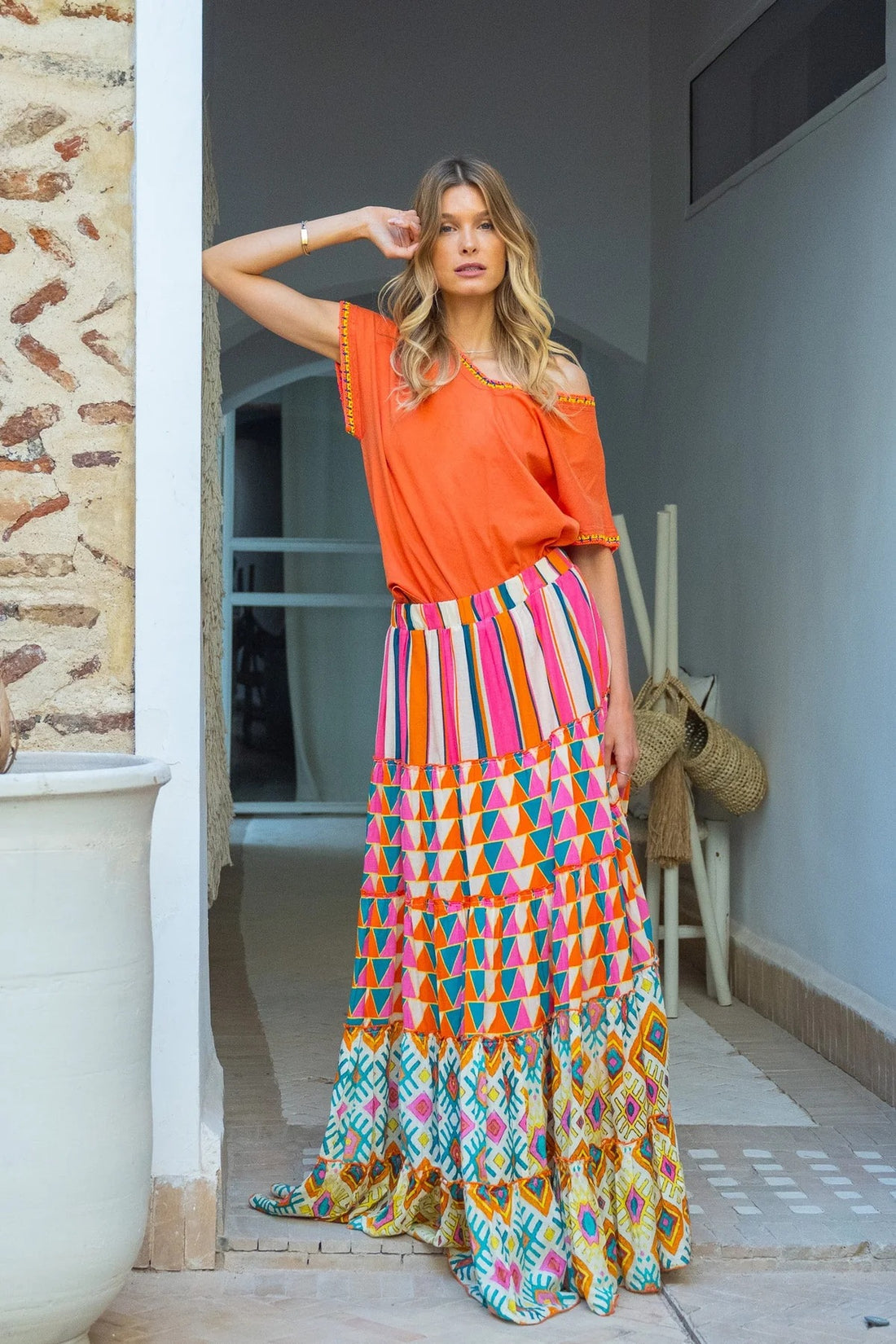 Gigi BOHO Printed Ruffled Skirt