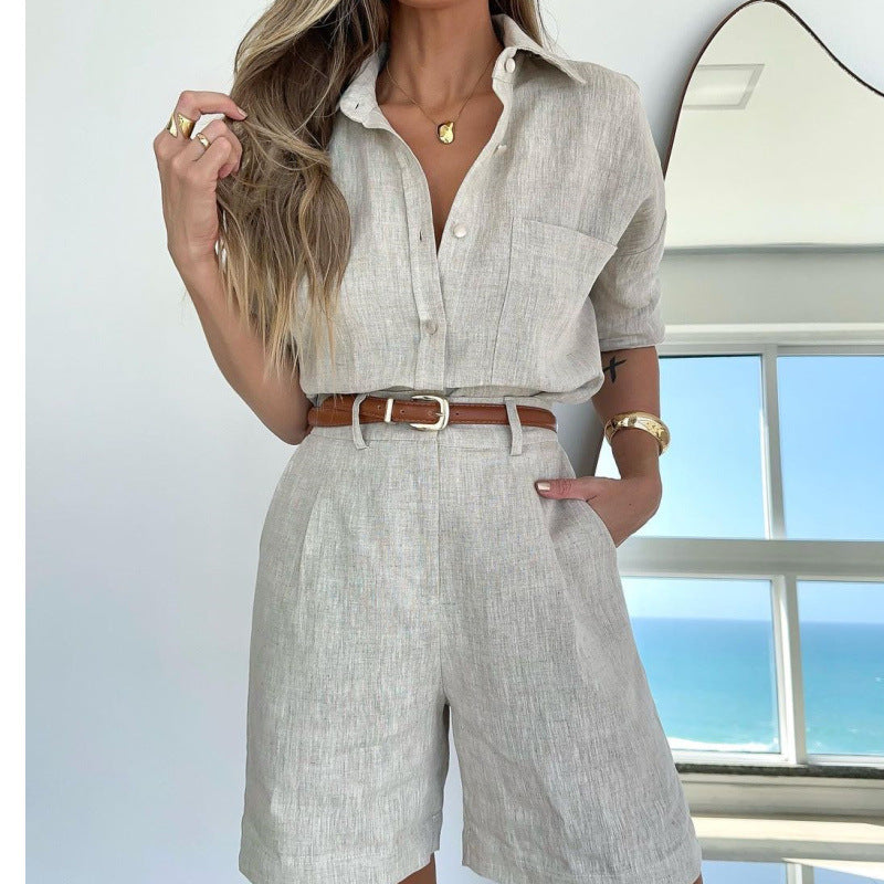 Helena Casual Long Sleeve Shirt and Shorts Two Piece Set