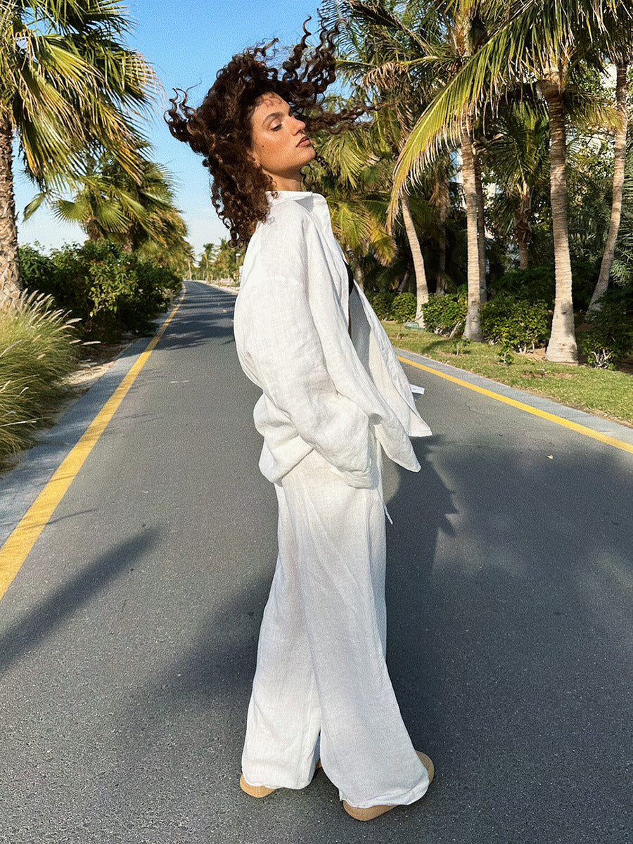 ELC Sonya Loose Cotton Two-Piece Shirt and Pant Set