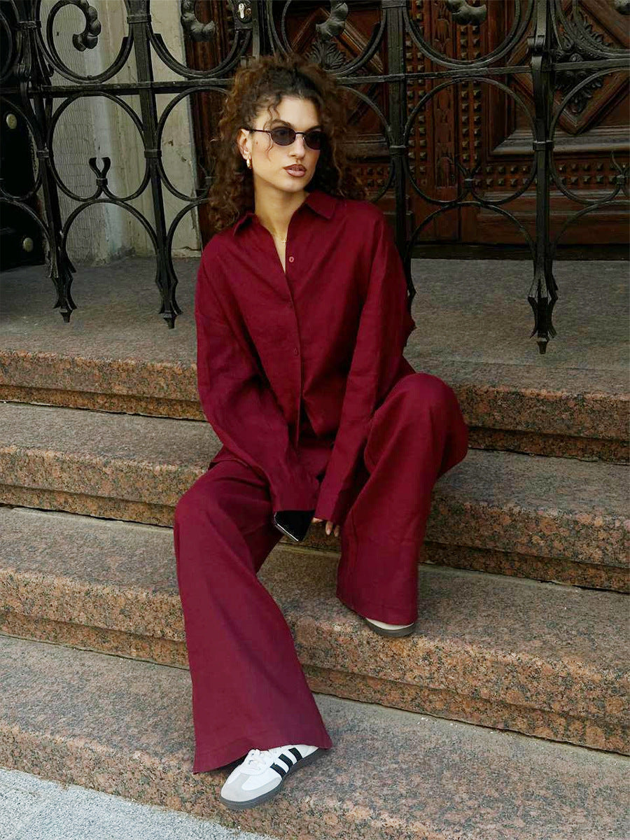 ELC Sonya Loose Cotton Two-Piece Shirt and Pant Set