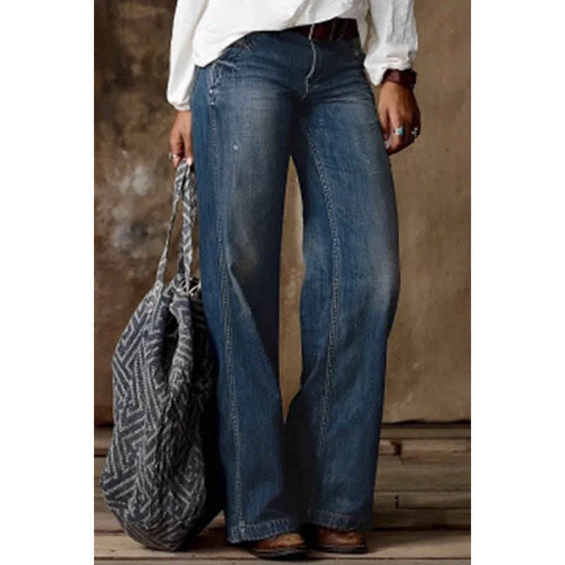 Shannon Retro Casual Straight Wide Leg Jeans