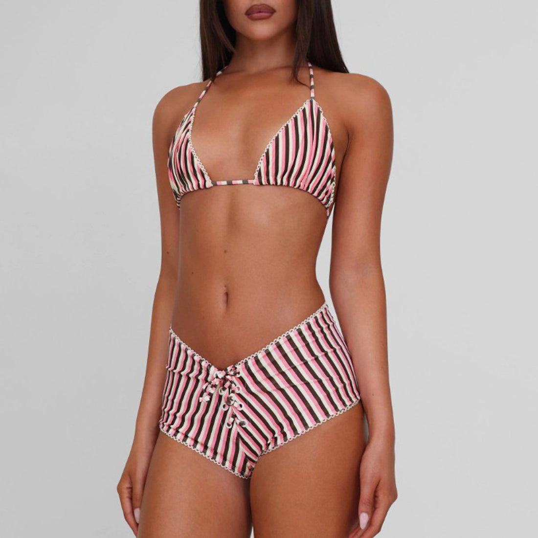 Viola Striped Two-Piece Retro Lace-Up Swimsuit
